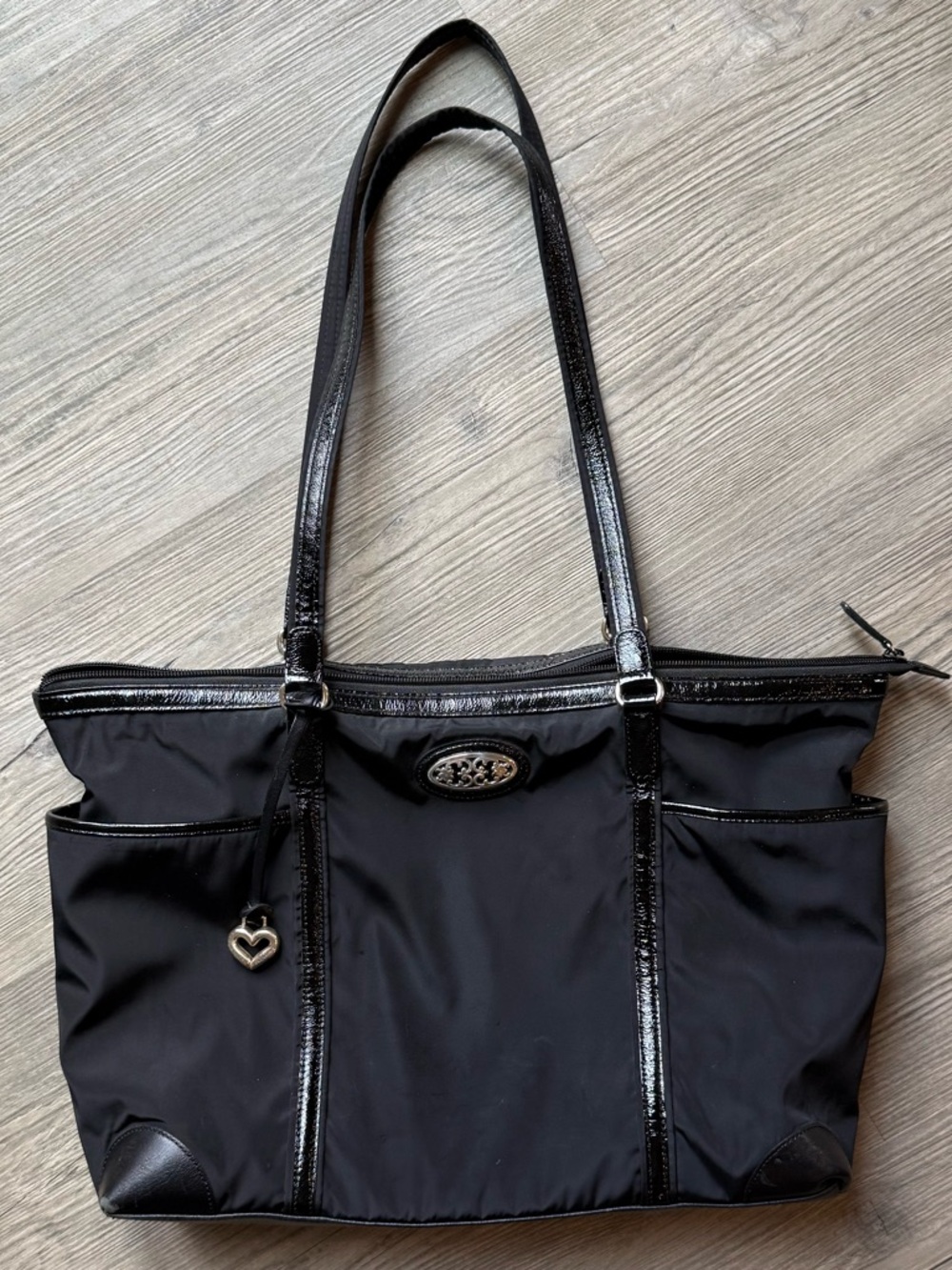 Brighton Black Nylon Tote Bag Leather Trim Pink Lining Shoulder Bag